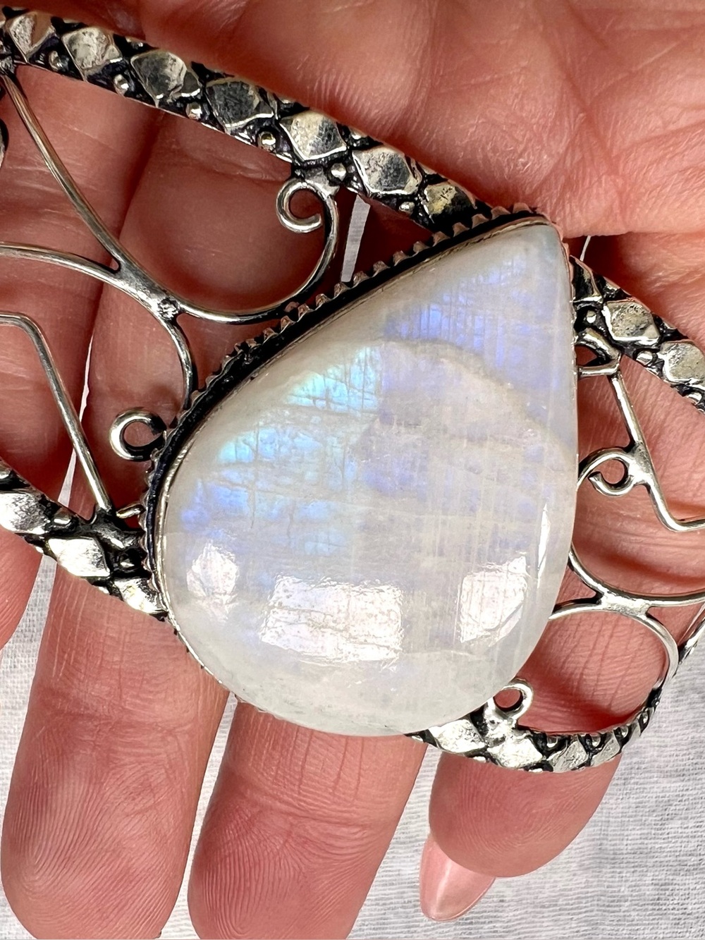 925 Mystical Flash Rainbow Moonstone Cuff Bracelet